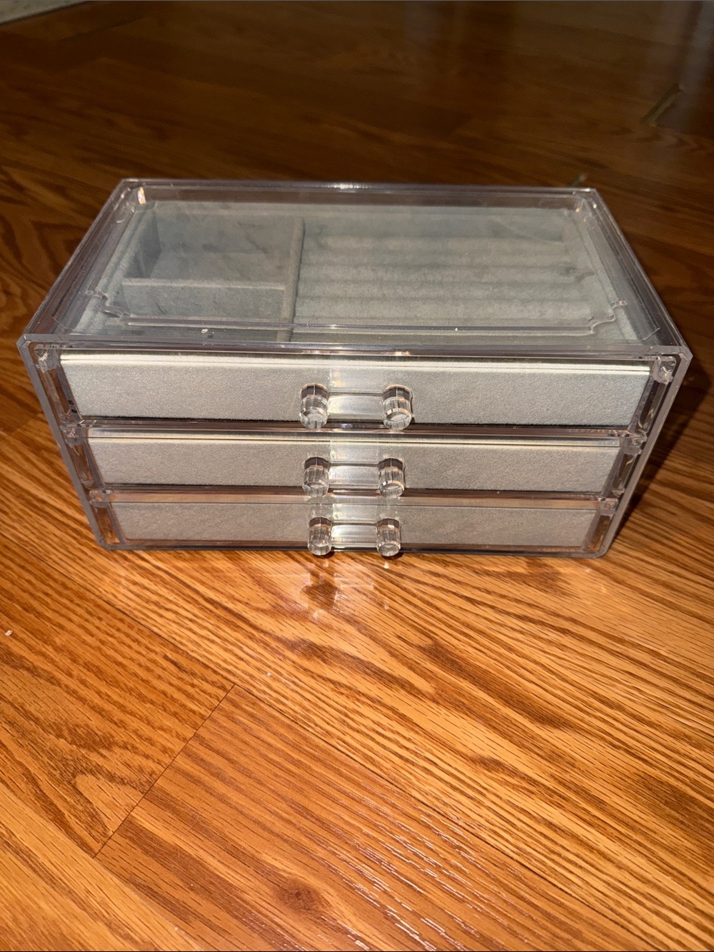 Clear Acrylic Jewelry Organizer with Gray Drawers - Multi-Drawer Storage